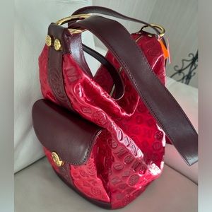 Marino Orlandi ITALY emboss leather TOTE sling, handbag, shoulderbag RED NWT